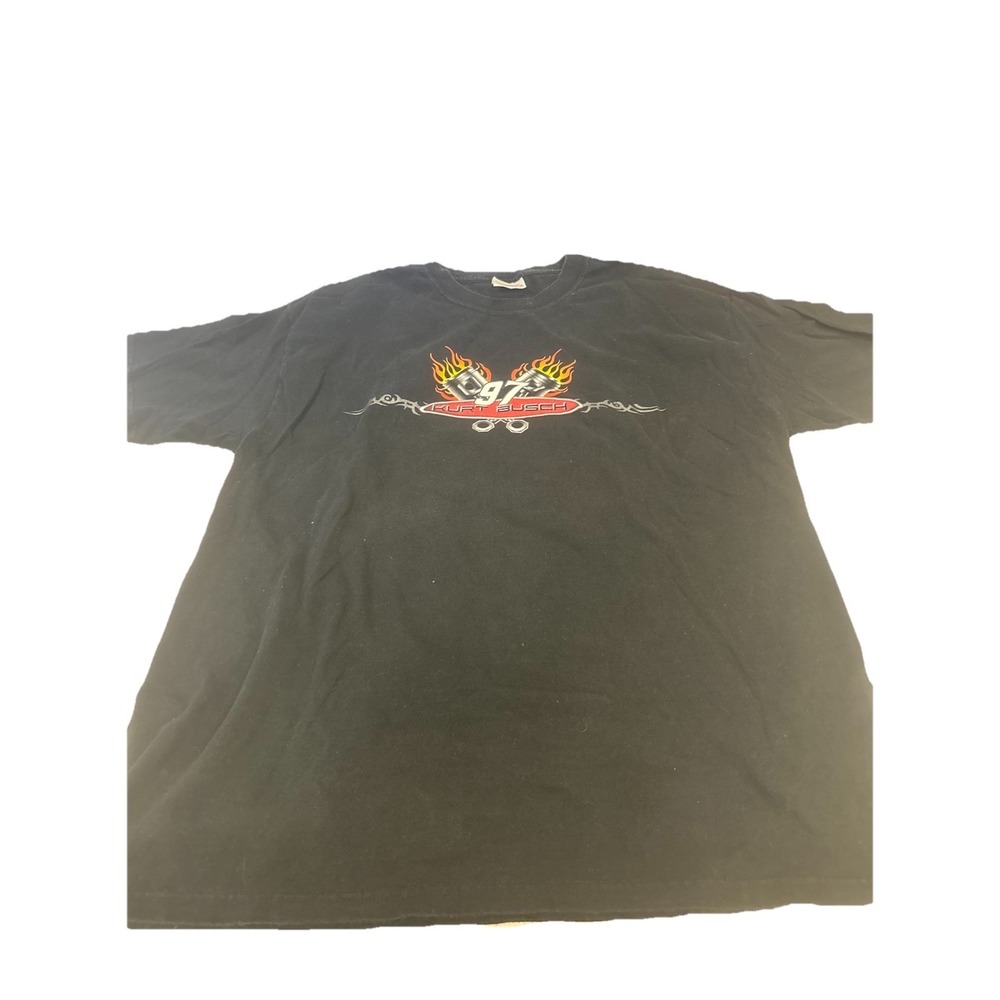 Vintage Kurt Busch 97 NASCAR T Shirt Black Y2K Racing Graphic Tee Mens Large